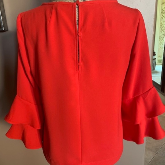 J Crew Red Ruffle Sleeve Blouse Size 6 Petite - Picture 2 of 3